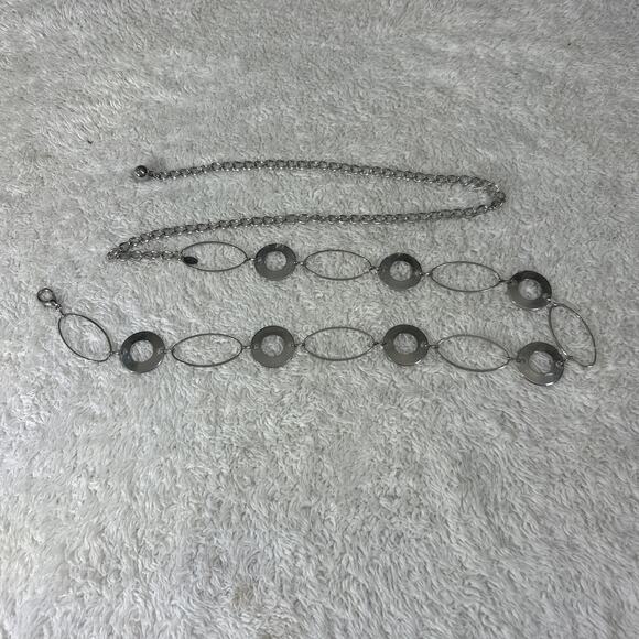 Silver Tone Chain Belt Circles Ovals Made in Korea - Picture 1 of 7